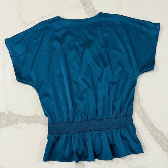 The Limited Cold Shoulder Cinched Waist Relaxed Blouse Women's Small Solid Teal - Picture 6 of 7